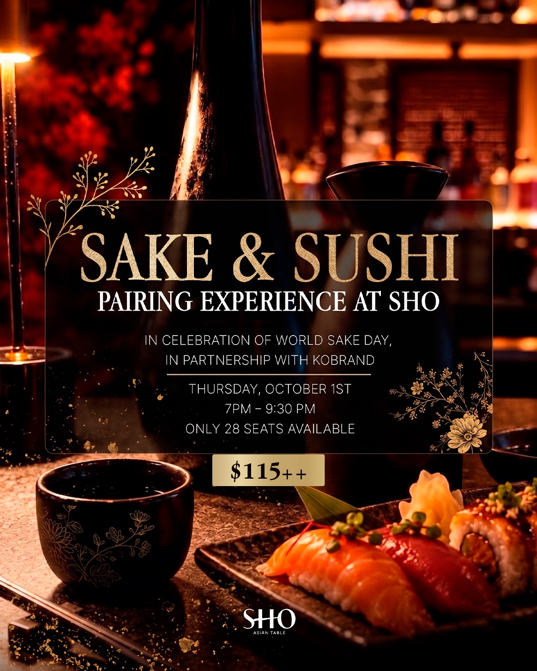 Sake & Sushi Pairing Experience at SHO, Thursday October 1