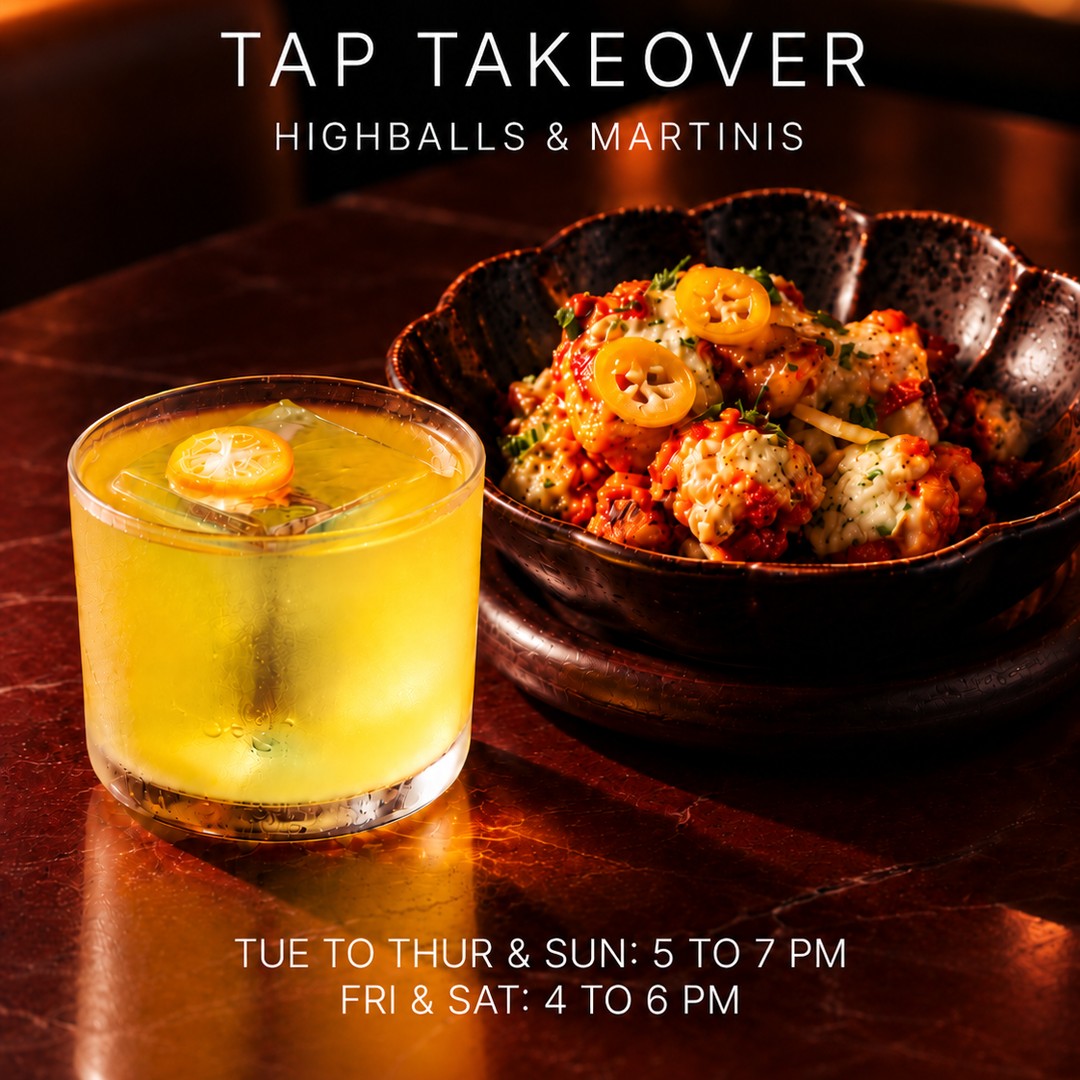 SHO Tap Takeover, Highballs and Martinis. Happy hour at SHO Asian Table, Red Bank. Tuesday to Thursday and Sunday 5 to 7 PM, Friday and Saturday 4 to 6 PM.